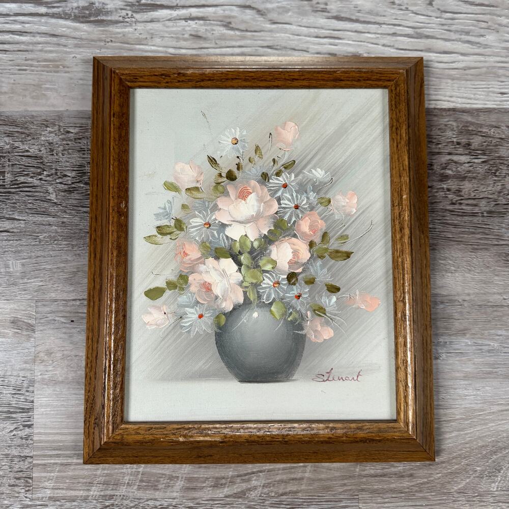 Vintage Signed Impasto Floral Still Life Oil Painting Original Framed 12x10